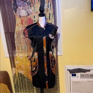bebe Black and Multicolor Midi Dress Vintage and Satan Material